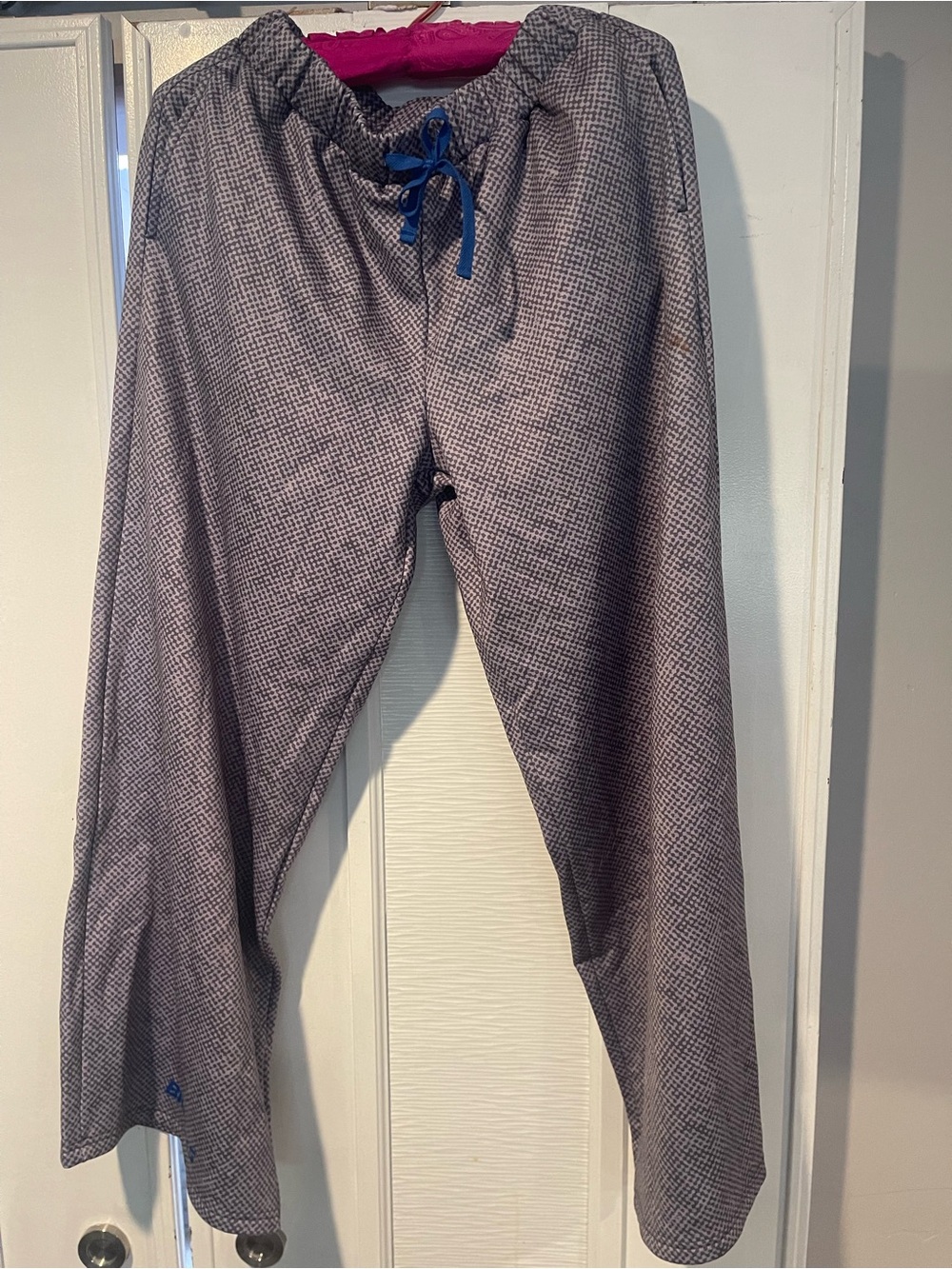 Brooks Gray Patterned Women's Pajama Pants with Blue Drawstring